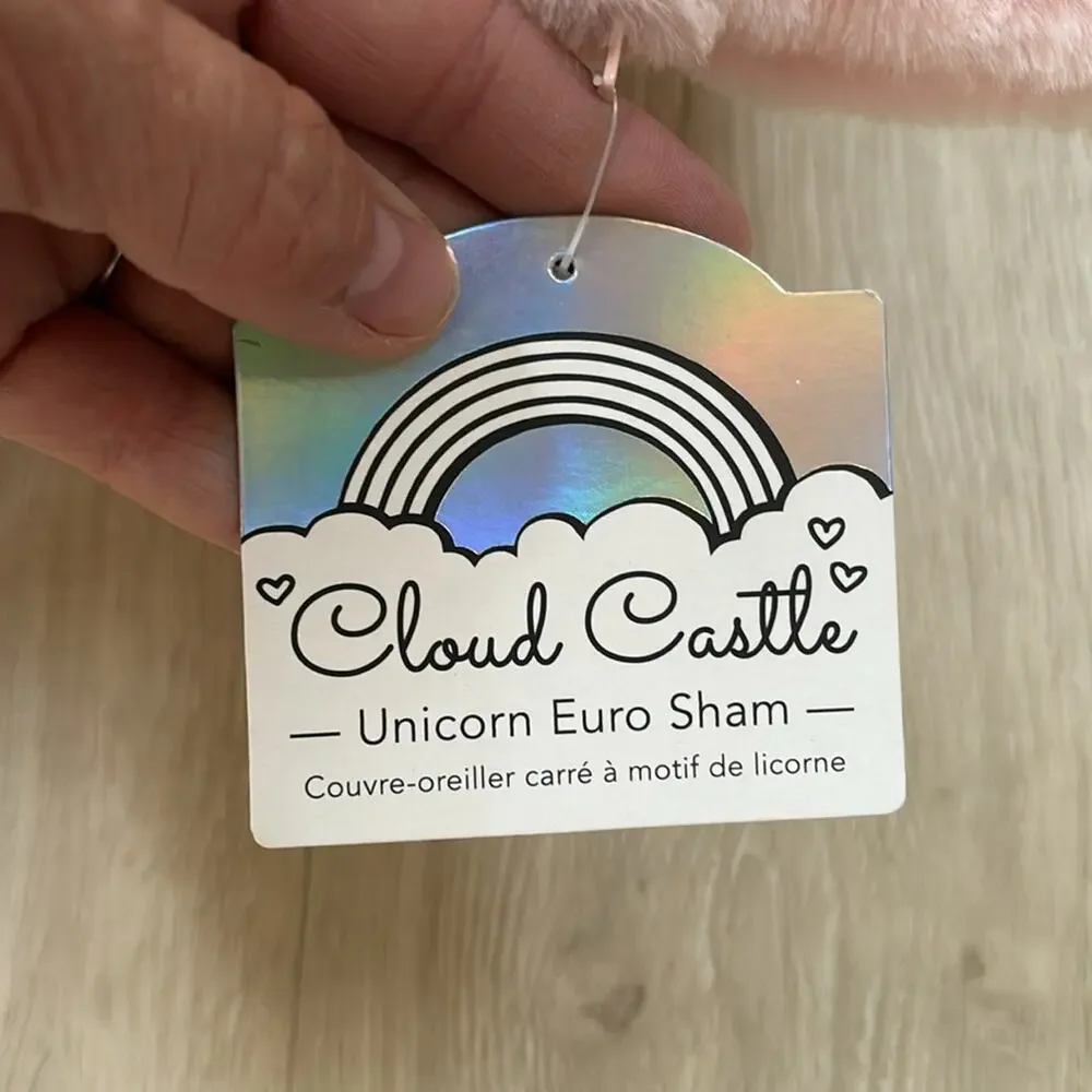 Cloud Castle euro sham inner pillow pale pink furry unicorn silver clouds nwt